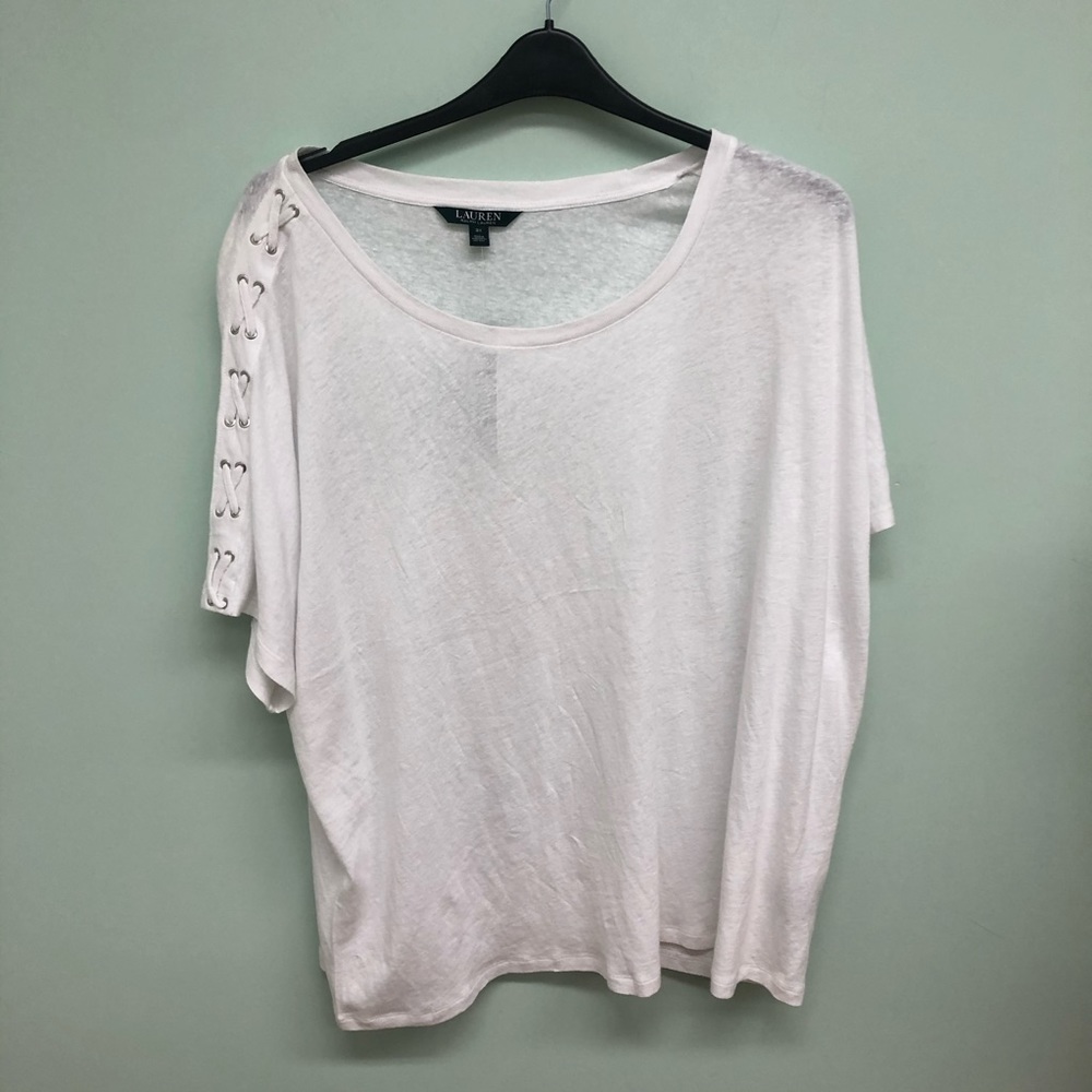 Lauren Ralph Lauren | Women's Laced Shoulder T-Shirt | White | Size 3X